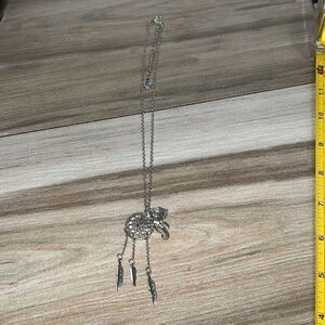 Elephant With Dream Catcher and Feathers Necklace Silver Tone With Extender